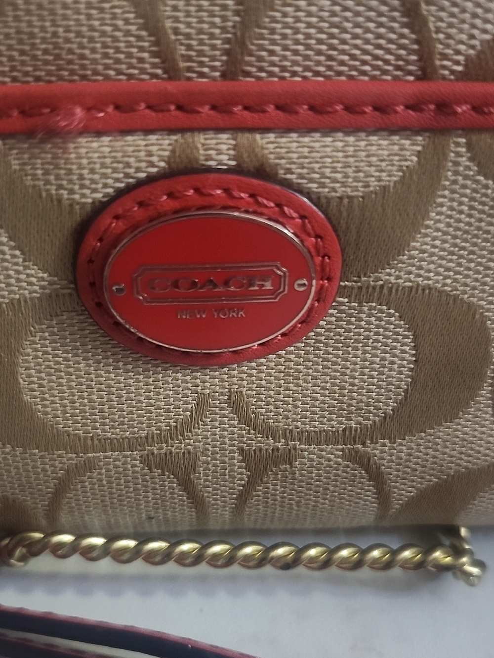 Coach Signature Canvas Wristlet in Tan and coral Pink - Picture 2 of 13